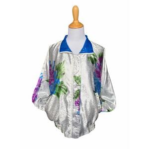 VTG 80/90s La Phia Reversible Bomber Jacket Floral and Blue Unique Grandmacore